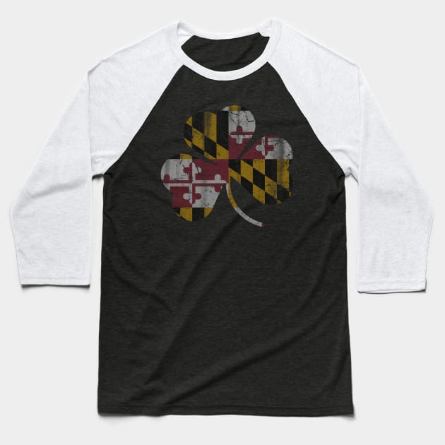 State Flag of Maryland Flag Shamrock Baseball T-Shirt by E